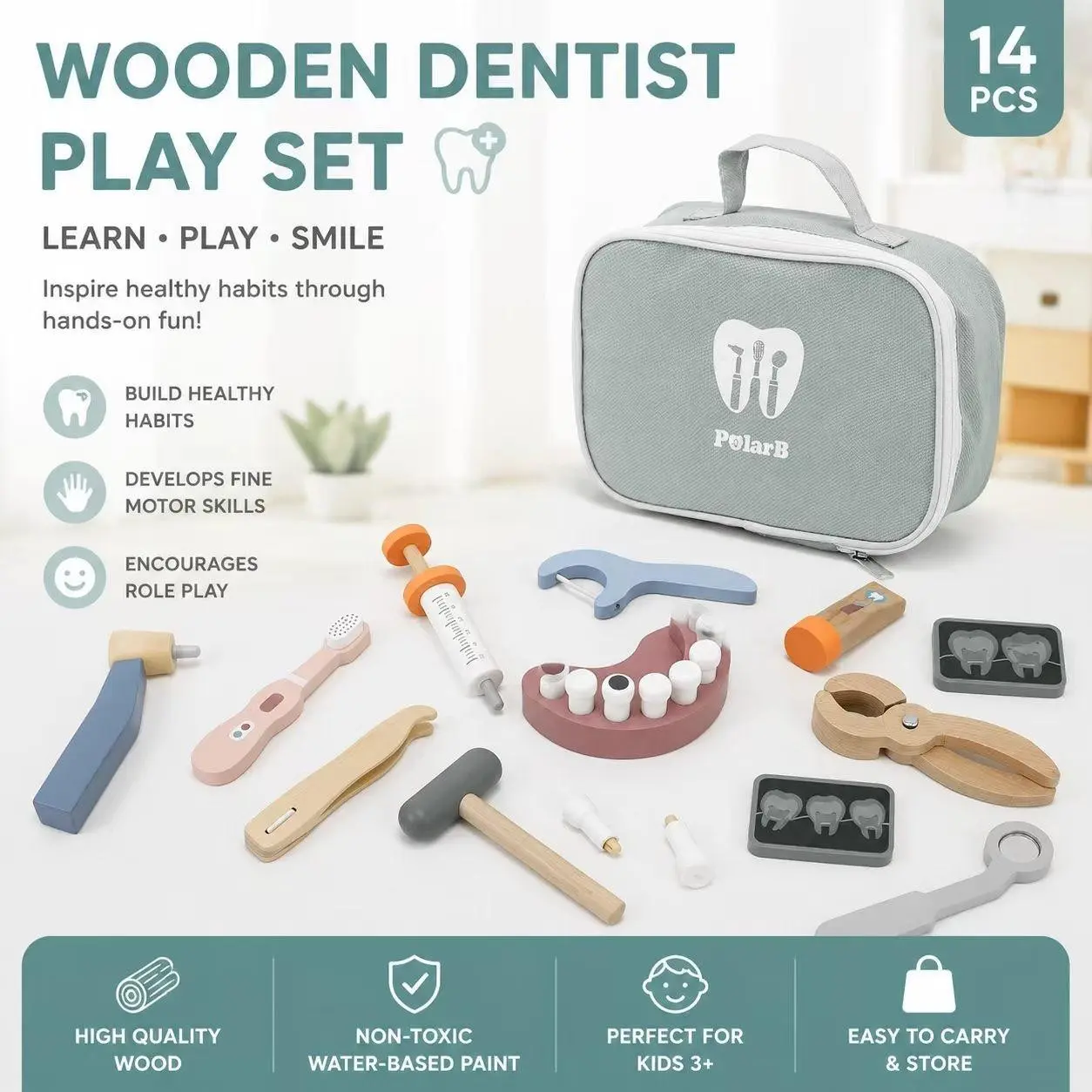 Baby Dentist Toy Set, Role Play Brushing Teeth, Develop Good Dental Habits, Beautiful Children Gift Set, Fun Learning Tool