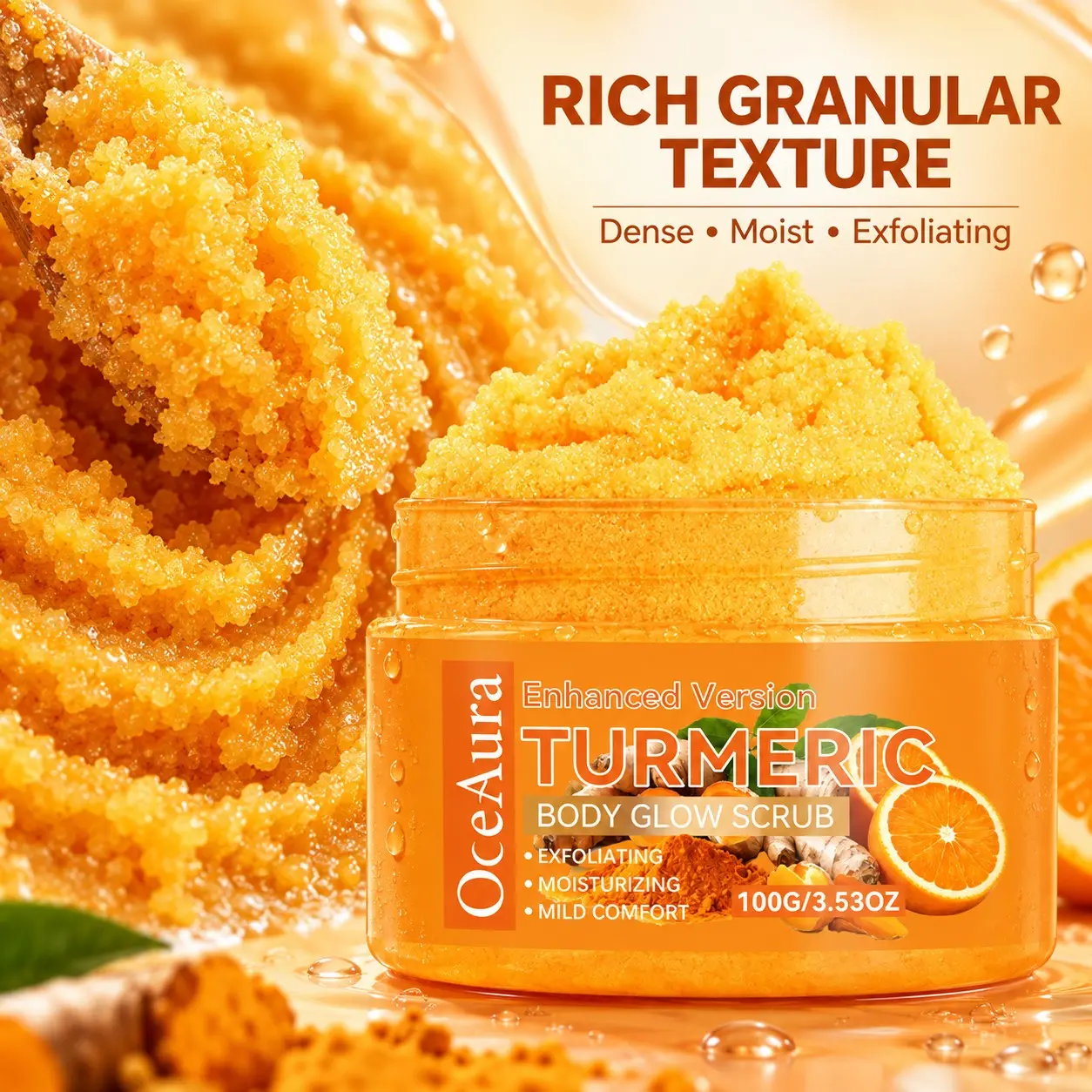 Turmeric Body Glow Scrub with & Ginger, Deep Cleansing, Moisturizing, Hydrating, Exfoliating, Soft Smooth Skin, 100g/3.53oz