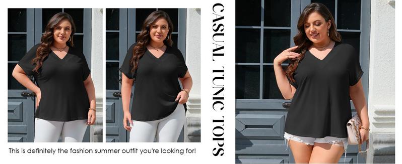 【XL-5XL】Imily Bela Curve Womens Plus Size V Neck T Shirts Short Sleeve Summer Dressy Casual Tunic Tops Loose Fit Tees Blouse