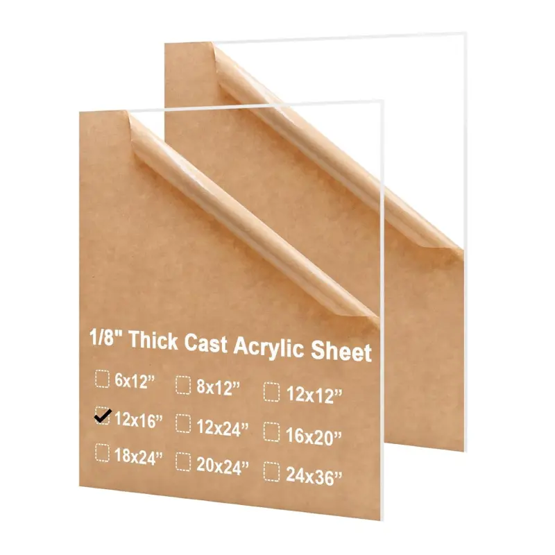 12x16 Acrylic Sheets, 1/8inch (3mm) Clear Plexiglass Sheets, Transparent Plasitc Board with Protective Paper for DIY Project, Craft, Picture Frames, Sign, Weding invitaton, 2 Pack