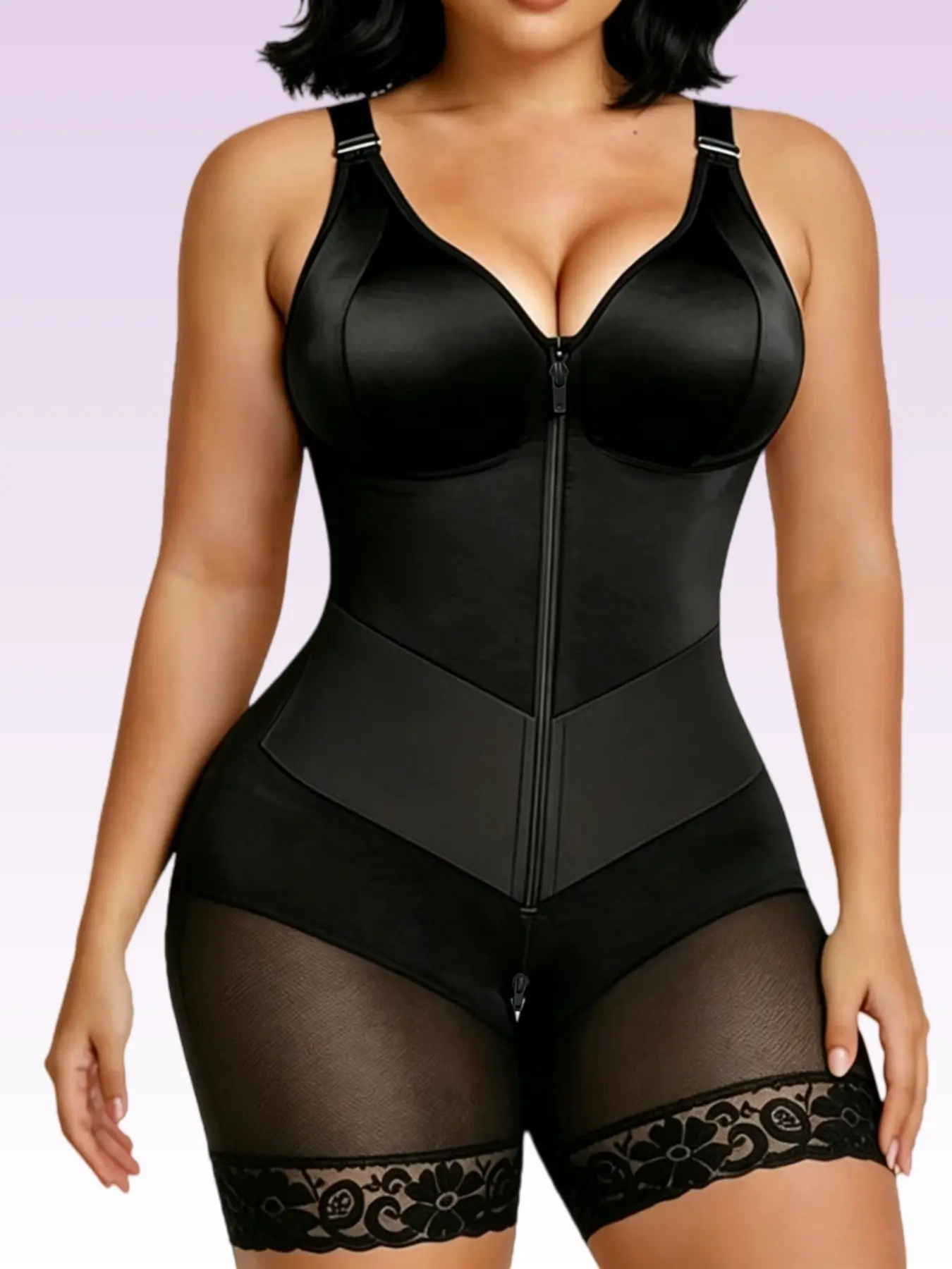 1 Count Women's V Neck Tummy Control Butt Lifting Shapewear, Underwear, Zipper Crotch Closure Design Bodysuit, Anti-Slip Silicone Hem Design Jumpsuit, Colombian Shapewear, Double Compression V-Shape Waist Cincher Body Shaper Girdle, Daily Wear, Sports