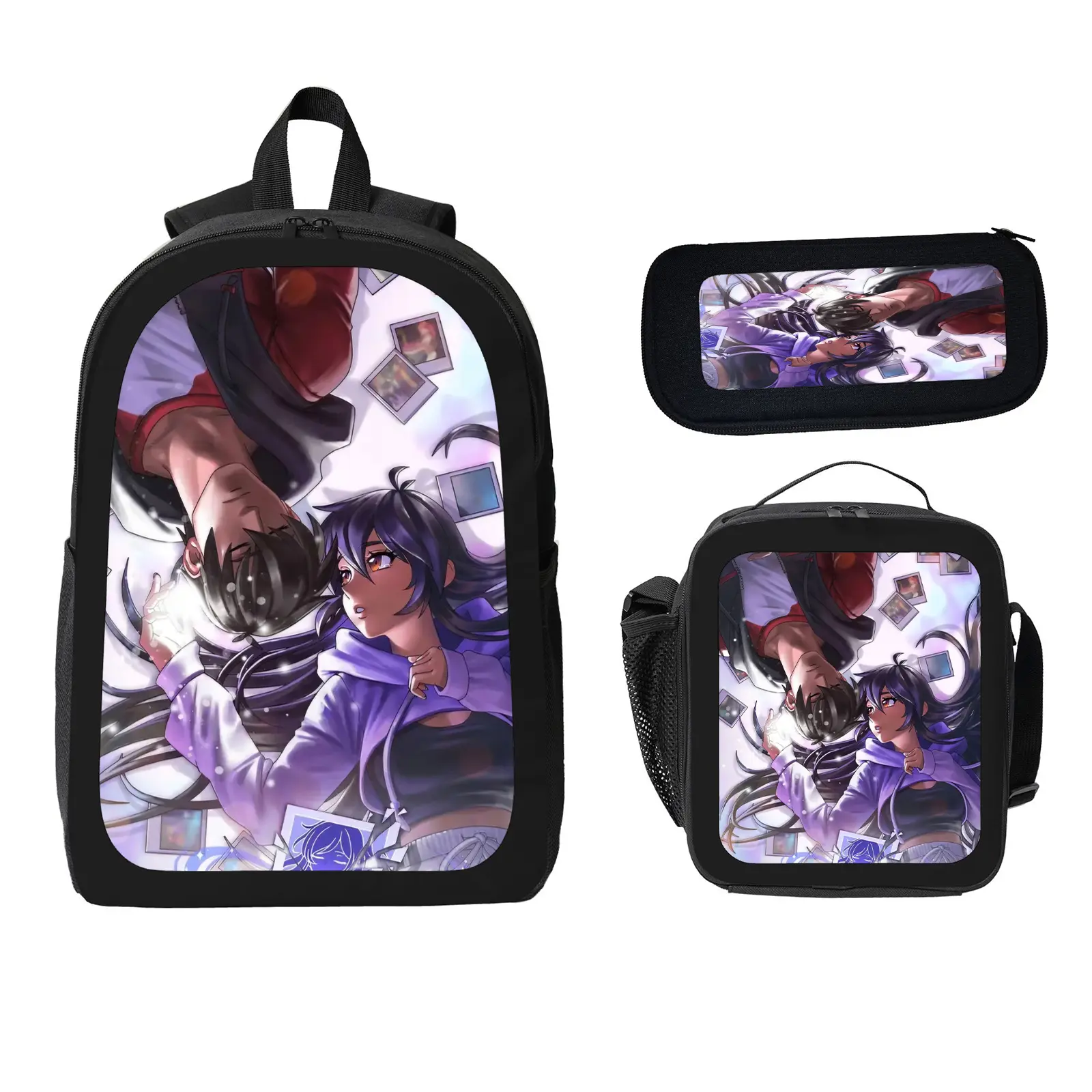 Aphmau Kids' 3-Pcs School Backpack Set, Large Capacity Water Resistant Bookbag with Insulated Lunch Bag & Pencil Case for Elementary-Middle School Students, Set Pack
