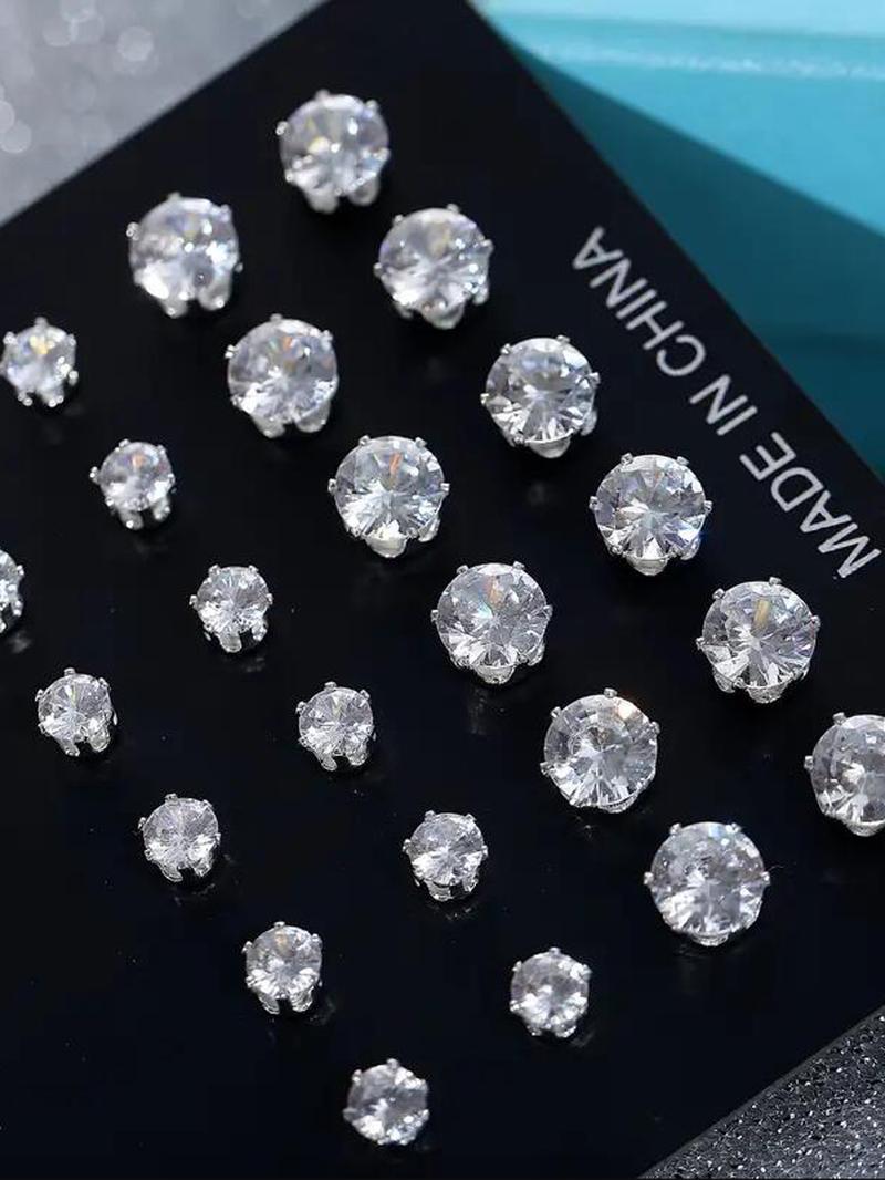 12 Pairs Mixed Size Rhinestone Stud Earrings for Women and Men, Fashion Sparkly Shiny Earrings Set As Gift for Her & Him, Ear Piercing Jewelry, Cute Accessories, Daily Ootd Use