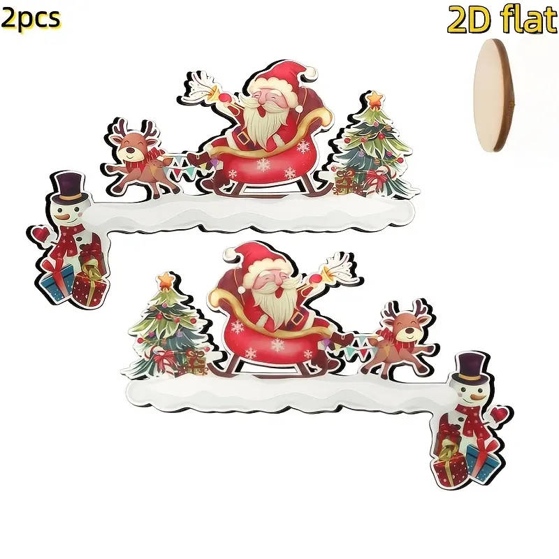 2D Flat Wooden Christmas Door Corner Decor Santa Claus Themed Hollow Hanging Sign Reusable Boho Holiday Ornament Seasonal Wall Window Decoration for Door Frame Wall Window Xmas Home Party Decor