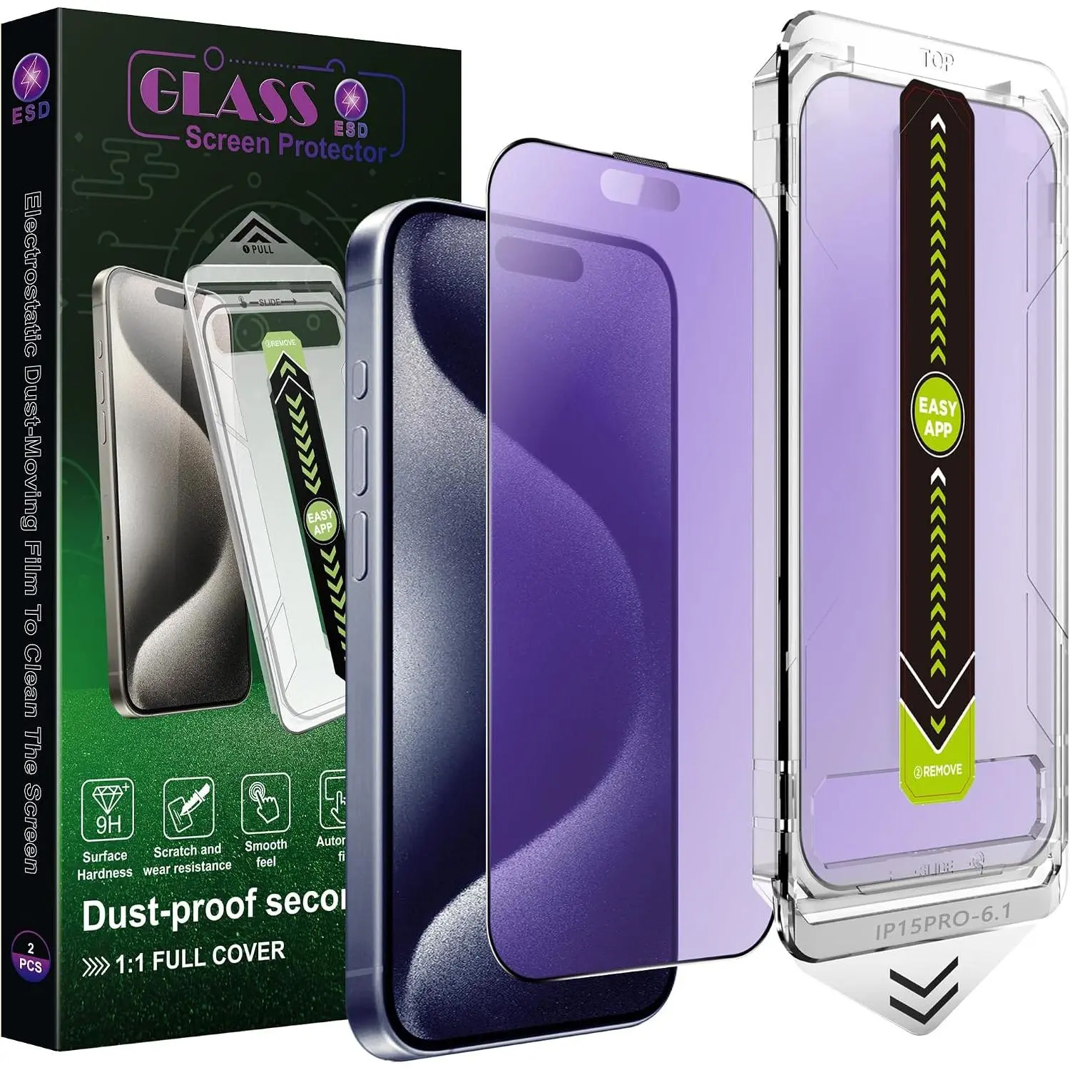 2 Pack Anti Blue Light Matte Screen Protector for  15 Pro (6.1-Inch),9H Tempered Glass,Anti-Glare,Full Coverage,Anti-Fingerprint,Auto Dust Removal,Bubble-Free