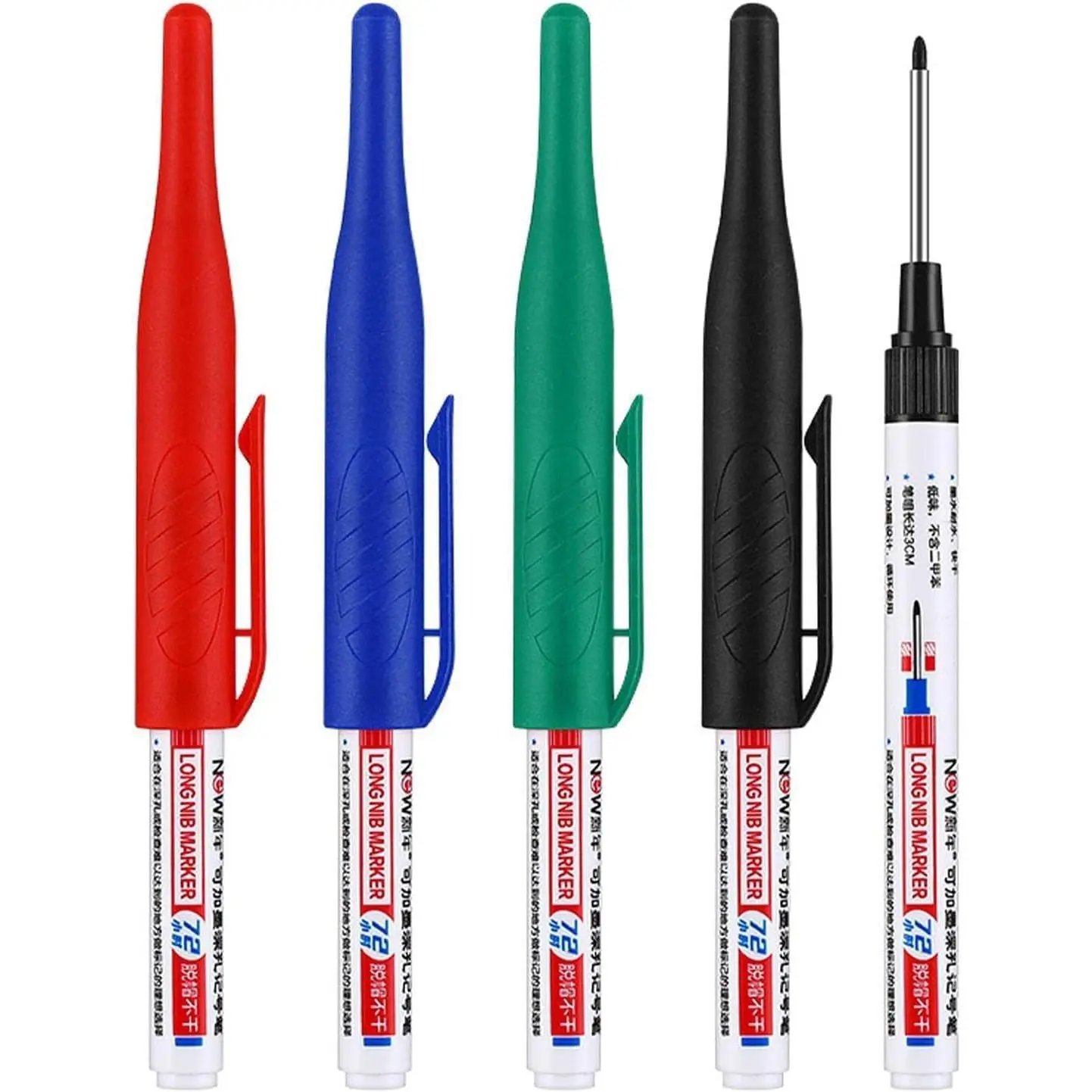4 count Multi Purpose Deep Hole Marker Pens,Long Nib  Marker  Colorful Carpenter Pen for Bathroom Woodworking Decoration,Red Black Blue Green  Markers Marker Pens