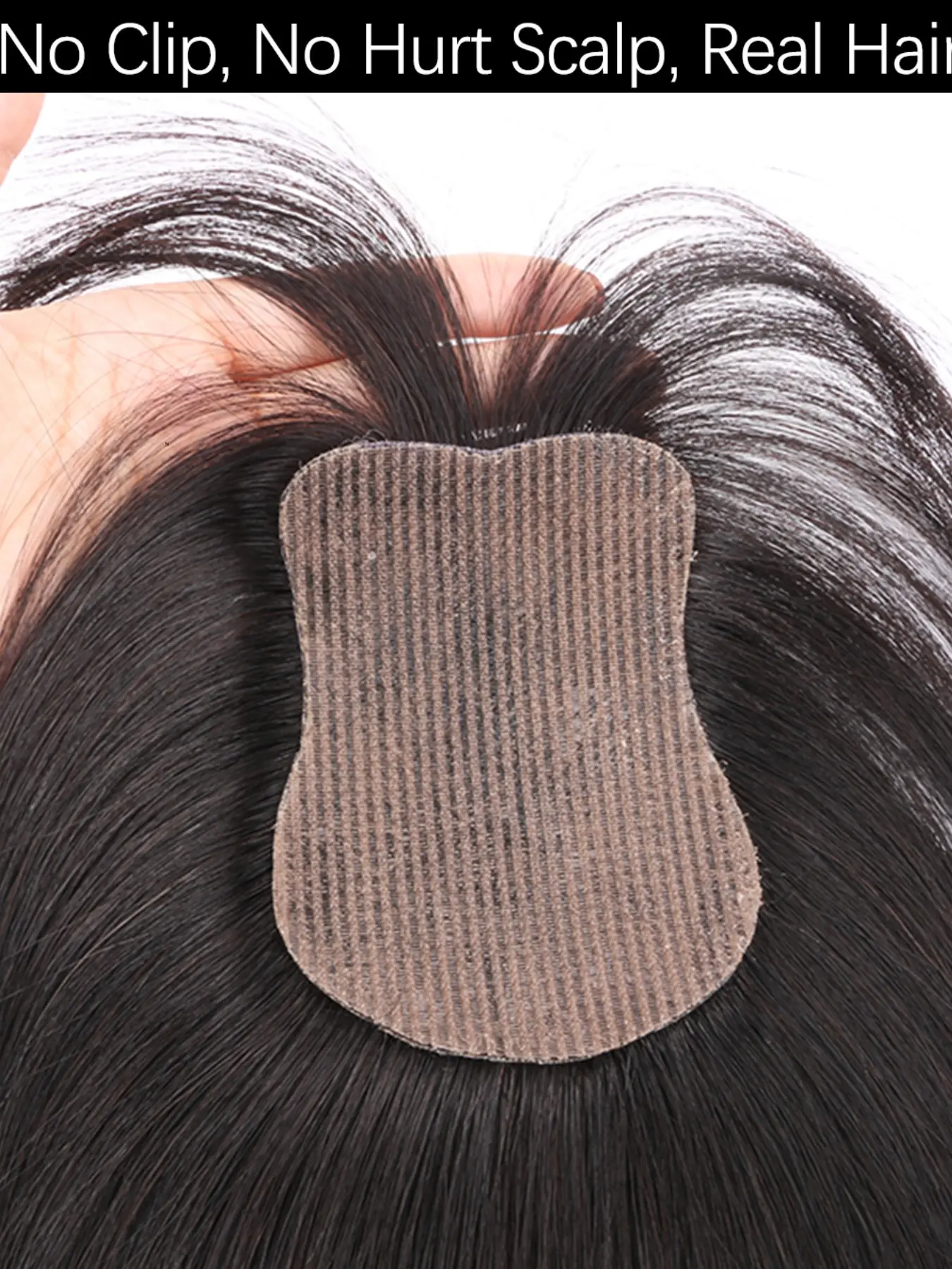 No Clip Human Hair Topper L-Hook Strong Grip Velcro Base 8x11cm Skin Like Hair Toppers Realistic Hairpart 25cm Mocha Brown 1B Realistic Hairpiece