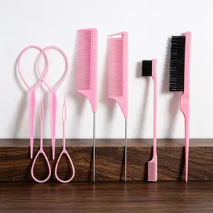 8-Piece Hair Styling Comb Set, Rattail Comb, Edge Brush, Braiding Tools, Professional Hair Design Kit for Men and Women
