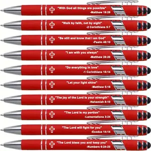 Inspirational Retractable Metal Ballpoint Pen – Medium Nib, Touchscreen-Compatible, Featuring a Bible Verse and Cross Symbol, Smooth Writing, Ideal as a Faith-Based Gift for Adults Aged 14 and Up