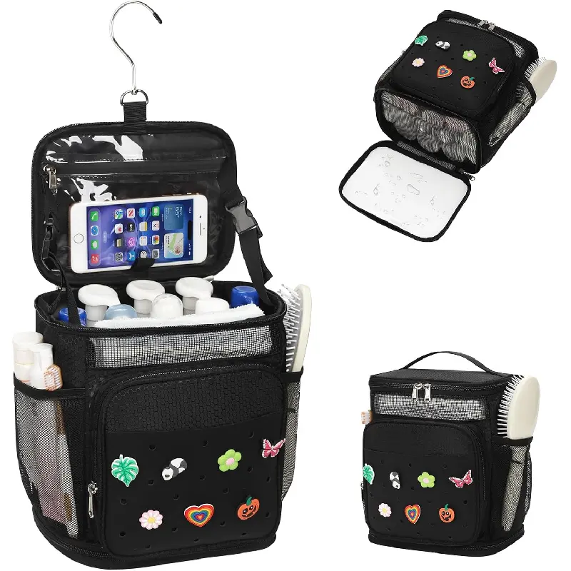 Shower Caddy Portable, Hanging Shower Caddy for College Dorm Room Essentials, Mesh Shower Bag with DIY Decoration Charms, Large Capacity Toiletry Bag for Gym, Swiming, Camping, Bathroom, Beach, Travel
