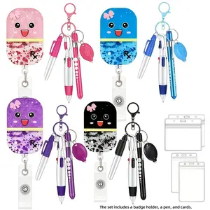 Cute Rx Pill Badge Scroll Set, Multi-Color Options, Includes Stretchable Pens and ID Card Holder, Ideal for Pharmacists and Healthcare Workers
