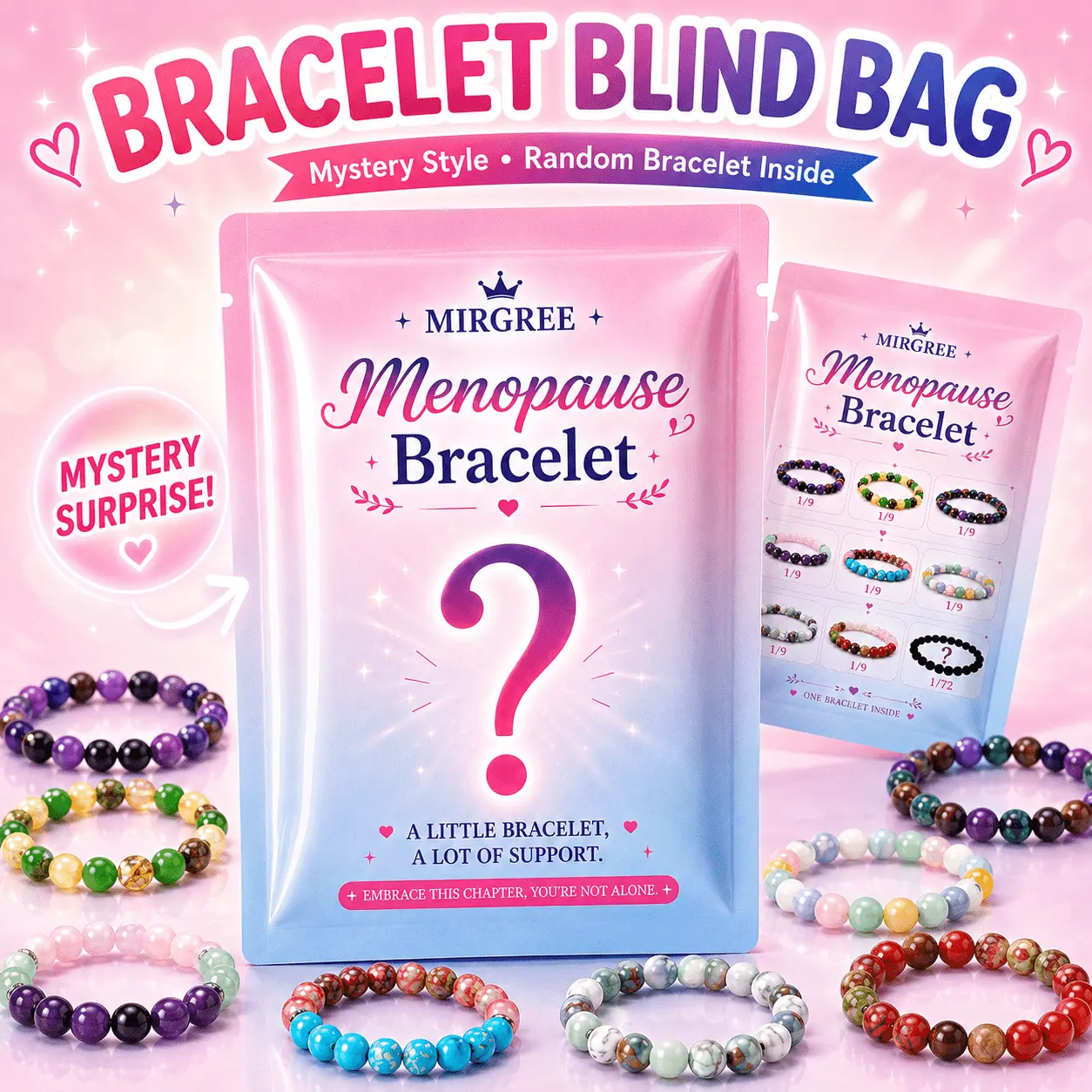 MIRGREE Mystery Menopause Bracelet Blind Bag, Random 8/6/4/2/1Bag Colorful Beaded Bracelet, Surprise Gift for Women