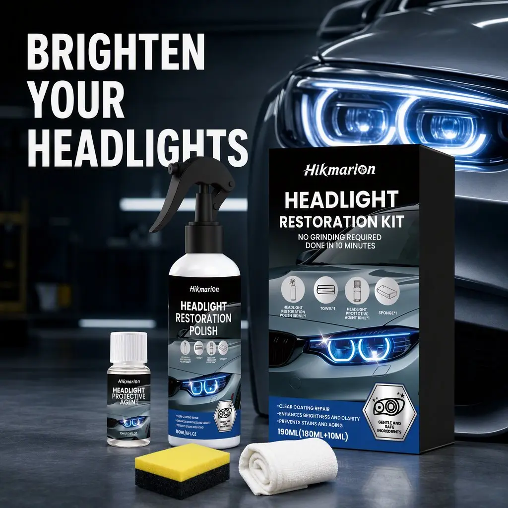 Car Headlight Restoration Kit - Foggy Yellowed Lenses Advanced Crystalline Coating Polish Headlight Clarity Anti-Yellowing Protective Coating Easy DIY Repair for Car Detailing