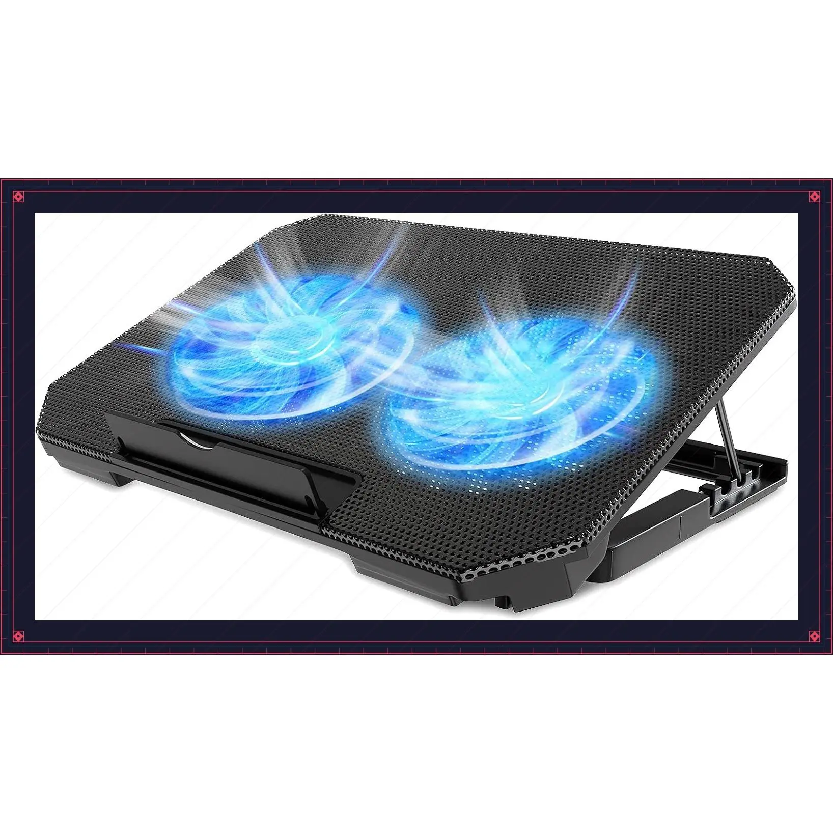 Laptop Cooling Pad with Adjustable Height, Dual 5.1-Inch Fans, 2 USB Ports, for 12"-15.6" Laptops, BlackGift