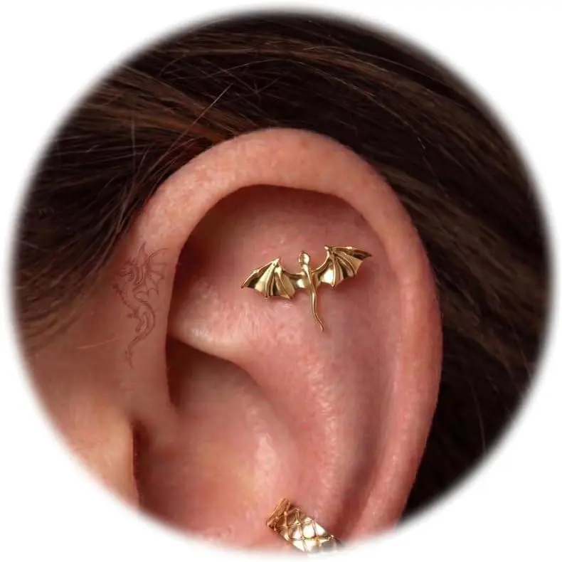 Unisex Whimsigoth 16G Threadless Push-In Dragon Wing Helical Stud Titanium Earrings - ASTM F136 Implant Grade Titanium Flat Profile, Side Sleeper Safe, 6mm & 8mm Posts for Tragus Conch Lobe (Modern Design)