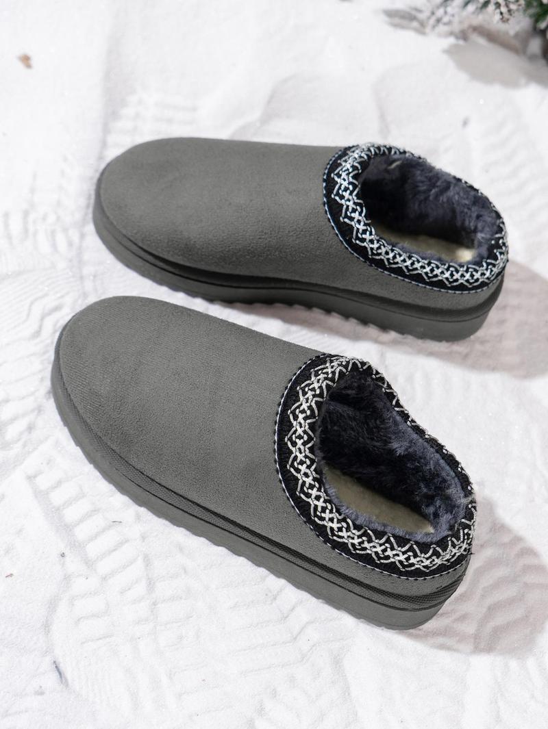 Womens Slippers Platform Mini Ankle Boots,Vegan Suede Upper,Warmly Cozy Fuzzy Fur-Lined Indoor Slippers Slip On Shoes for Out Door Black