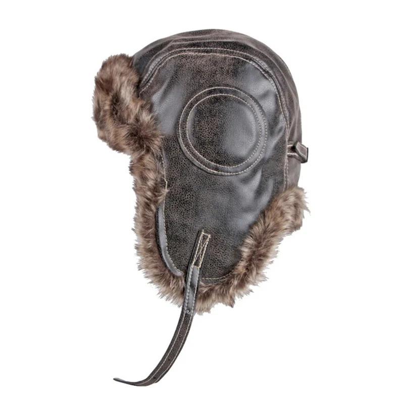 Unisex Winter Ushanka Hat Trapper Aviator Trooper Earflap Warm Faux Fur Leather Waterproof Ski Hat Bomber Cap Ear Protectors Hat