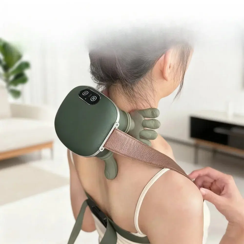 Wireless Electric Neck and Shoulder Massager - Upgraded Version, 4D Kneading, Human Hand-Simulated Finger Pressure, Green, Lightweight, Rechargeable, PU Leather, Acrylic, Stress Relief, Plug-Powered, Daily Use, Desk & Home Use, With Storage Box, Adults