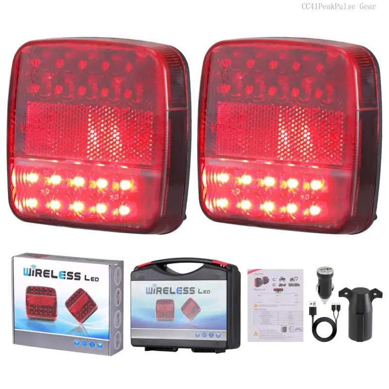 Magnetic Trailer Light, Waterproof Rechargeable Wireless Trailer Tow Lights Kit with 7 Pin Plug, Tail Stop Turn Signal License Plate Lights for 12V Pickup Trucks Marine BoatsCC41PeakPulse Gear