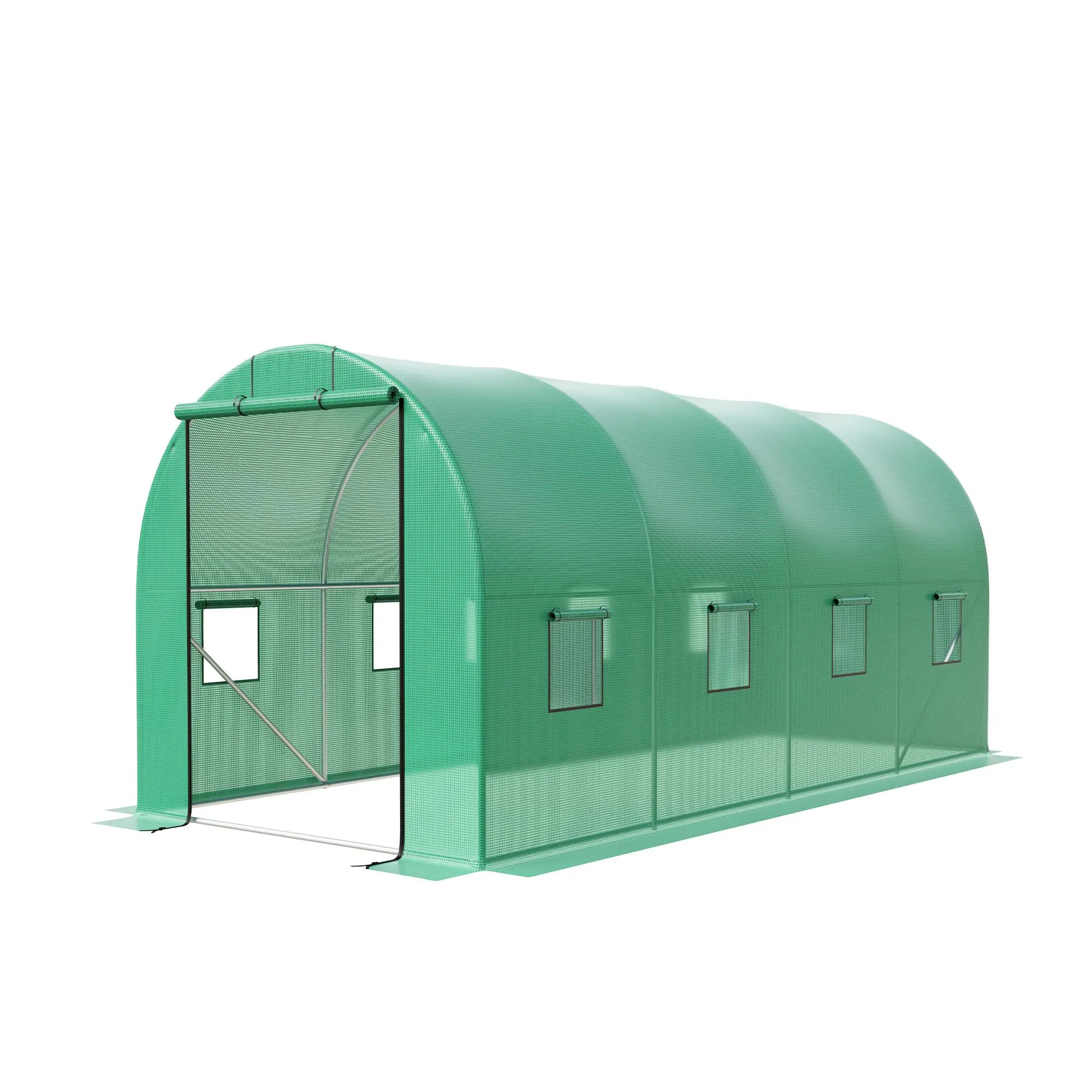 Outdoor Greenhouse with Swing Door & Mesh Windows, Large Walk-In Plant Houses with Reinforced Galvanized Steel Frame & Durable PE Cover, Garden Greenhouse