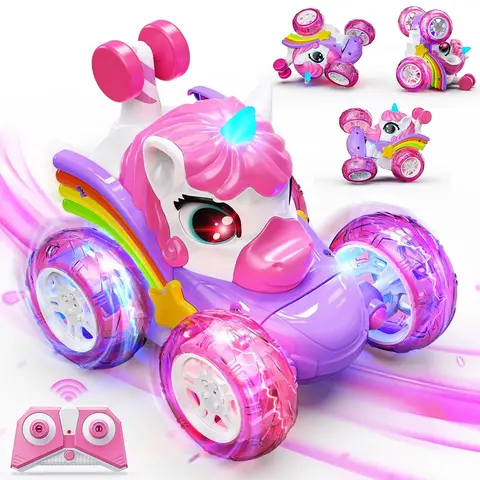 Unicorn Remote Control Car with LED Lights, 360° Stunt Action Toy for Indoor & Outdoor Fun, Perfect Gift for Girls Age 3 and Up, Christmas gift, RC Stunt Cars, Remote Controlled Vehicle, Kid Car