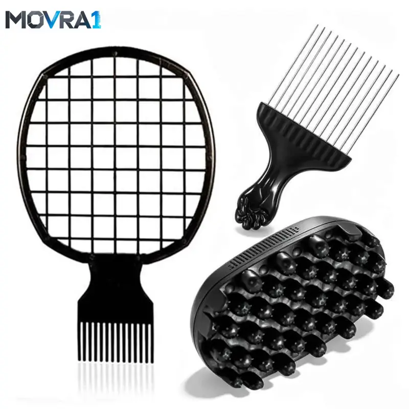 MOVRA1 3Pcs Double-Sided Afro Twist Sponge Set with Pick Comb & Twist Comb, No Heat Styling Tools 4C Coils, Dreads & Black Men Women homeessentials