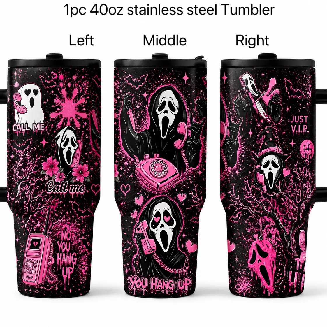 1pc 40oz Ghostface Scream Insulated Vacuum Tumbler, Glitter, Stainless Steel, Leakproof, Horror Theme, Halloween Gift, Travel Mug