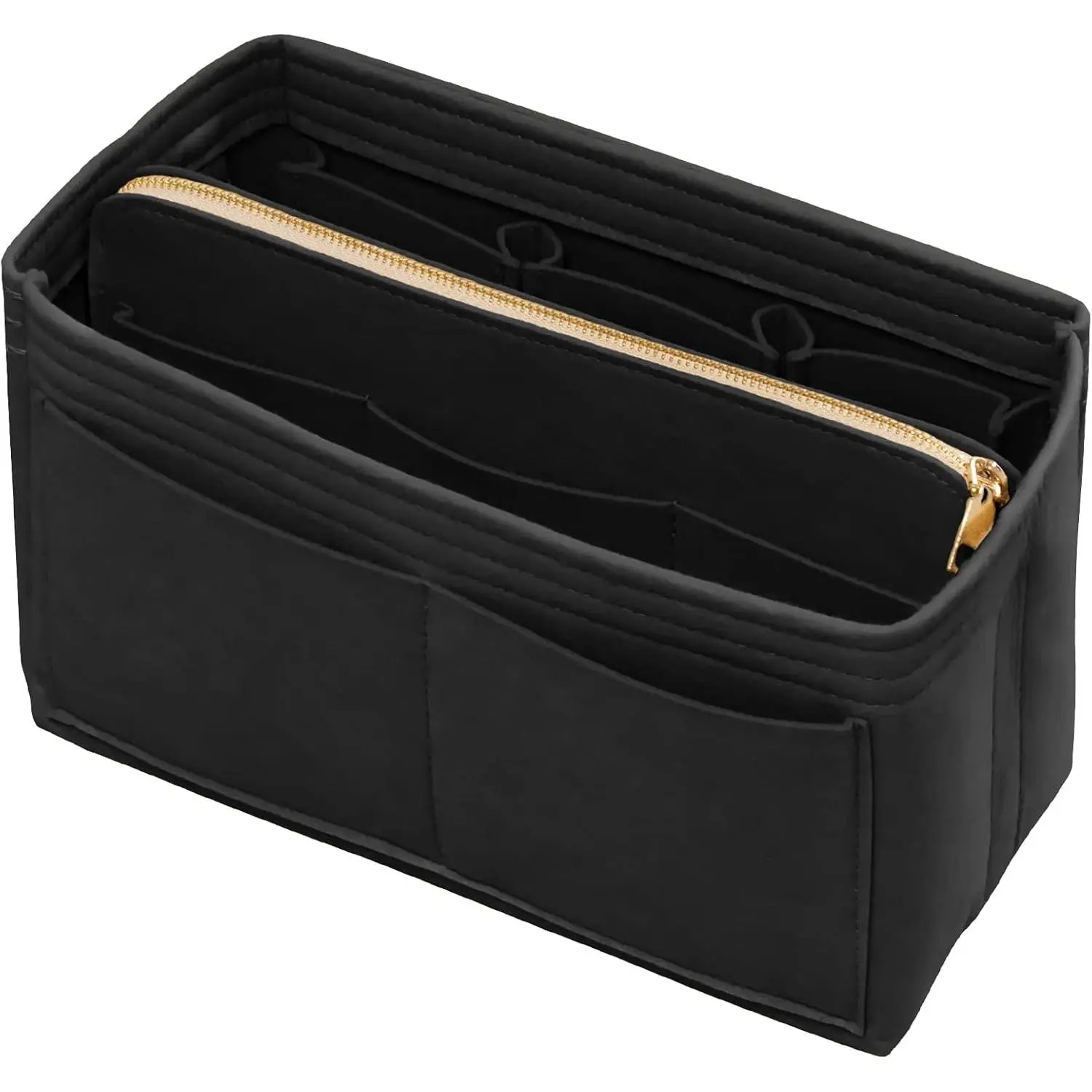 Purse Organizer Insert with Zipper Felt Bag Organizer Handbag Organizer Insert Bag In Bag Organizer with Key Chain for Tote Fits LV Speedy Neverfull Longchamp Rose XLarge (Small, Black)