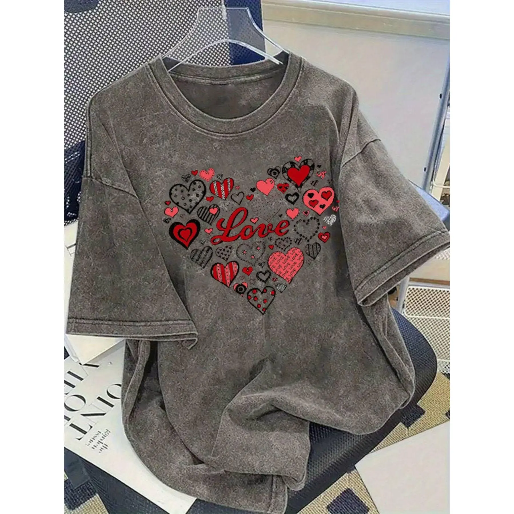 Valentine'S Day Graphic Print T-Shirt - Washed T-Shirt, High Quality Vintage Fashion T-Shirt, Women'S T-Shirt, Everyday Wear Popular T-Shirt, Lover'S Holiday Gift, Valentine'S Day Perfect Gift