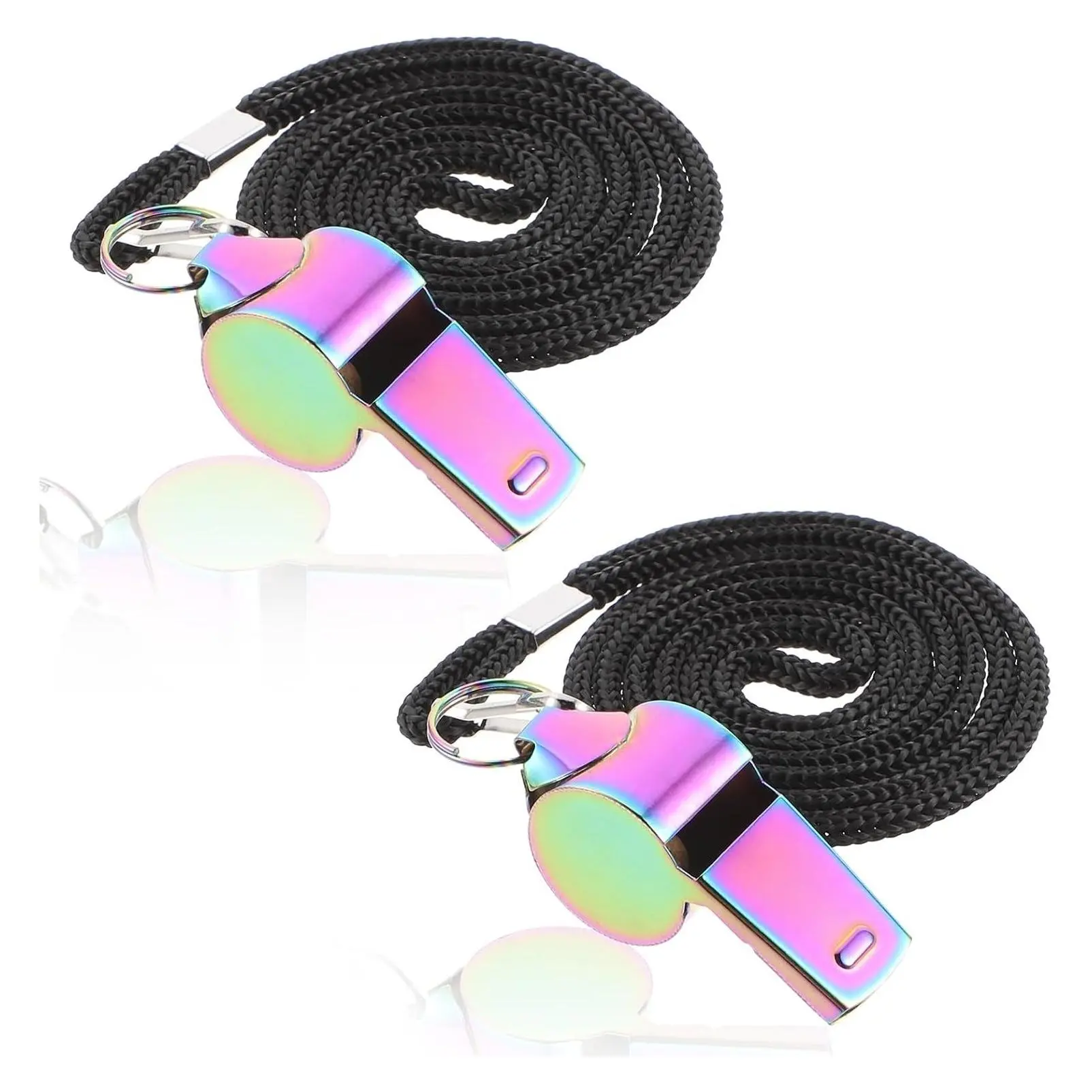 2 Pack Stainless Steel Coach Whistles with Lanyard, Loud Metal Whistles for Teachers, Coaches, Referees, Emergency, Sports, Backpack, ColorfulGift