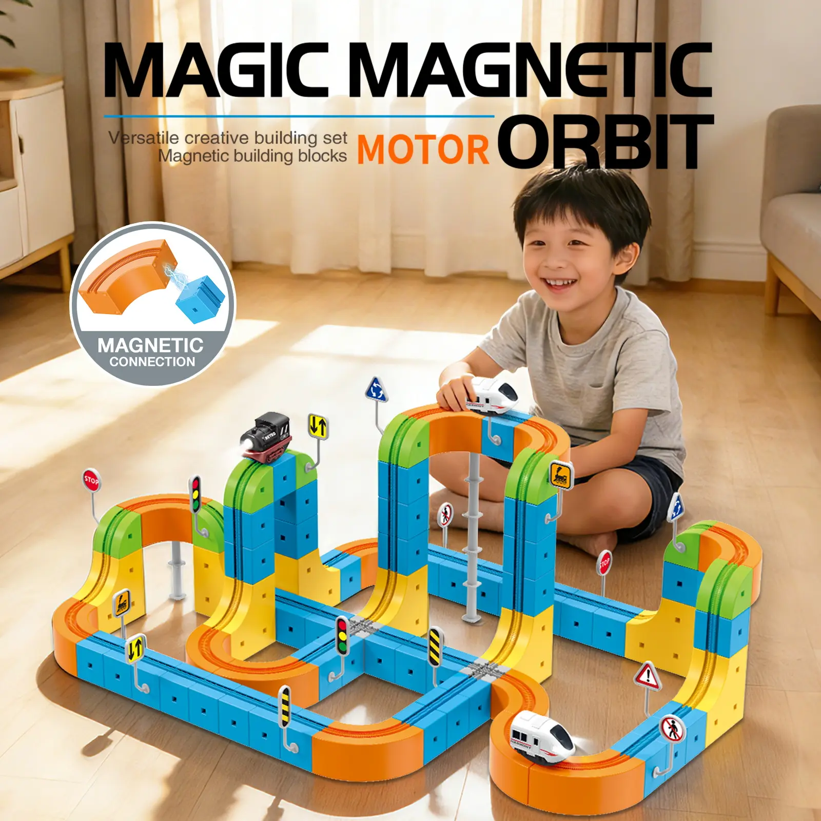 29/65/101PCS Electric Magnetic Train Track Set, Colorful 3D Flexible Building Tracks with Rechargeable Train, Educational STEM Construction Toy for Boys and Girls Ages 3+, Birthday Christmas Children’s Day Thanksgiving Gift