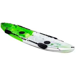 Fishing Kayaks, 12.4FT, 2-3 Person Sit on Top Kayak for Adults with Paddle & Comfortable Seat, Capacity of 600LBS, Hard Shell Recreational Ocean Kayak Boat