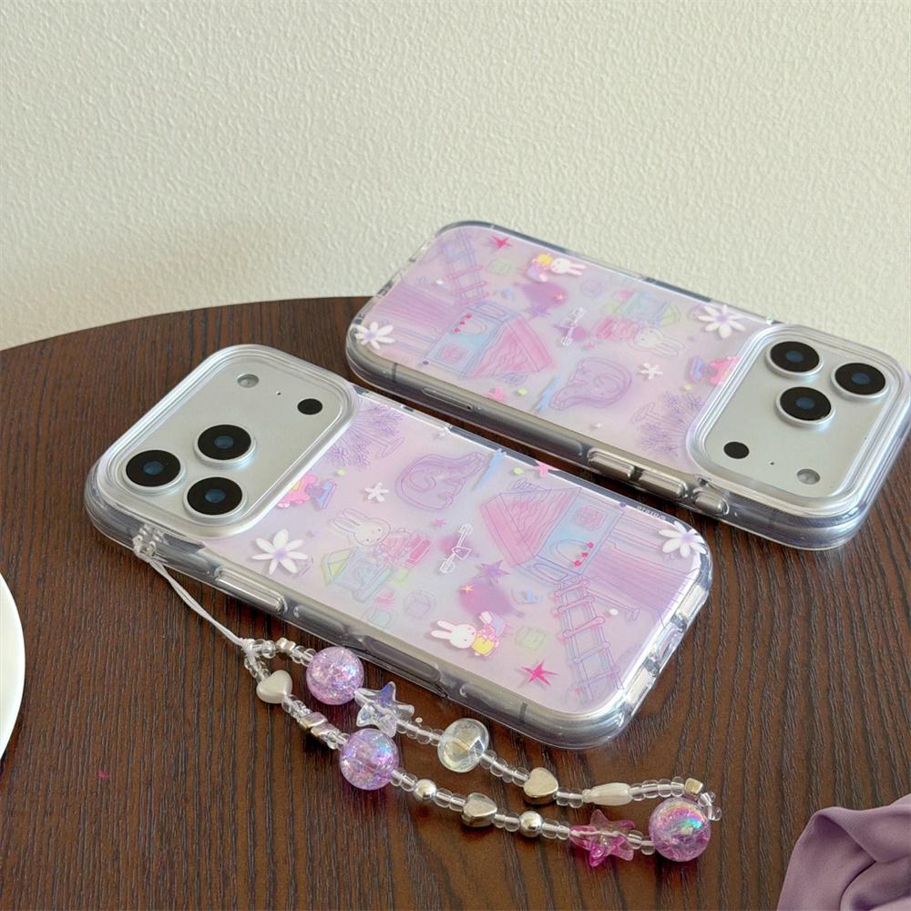Cute Rabbit phone case With Chain For iPhone 17 16 Pro 13 14 15 Pro Max Korean INS fashion cartoon protective cover For 17 Pro