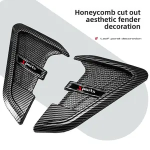 2 Piece Universal Car Side Mudguard Ventilation Stickers, Carbon Fiber Honeycomb Mesh Style Leaf Board Decals, Sporty Air Wing Design
