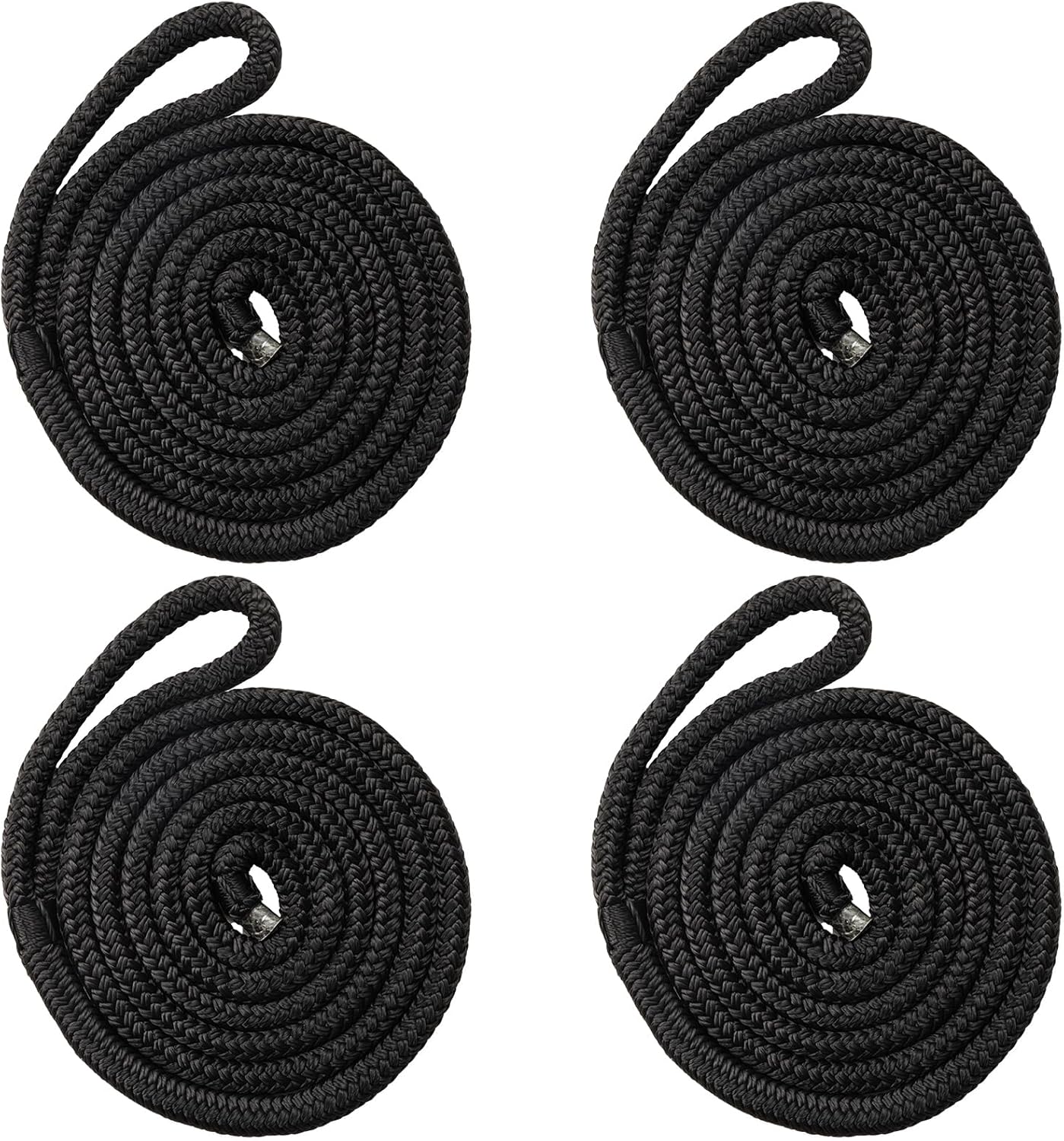 Boat Dock Fender Lines - 1/2" x 6ft Marine Ropewith Pre-Spliced 6" Loop Double Braided Nylon Ropes Bumper Tie Mooring Line for Boats Docking Pontoon Boating Accessories - 4 Pack Black