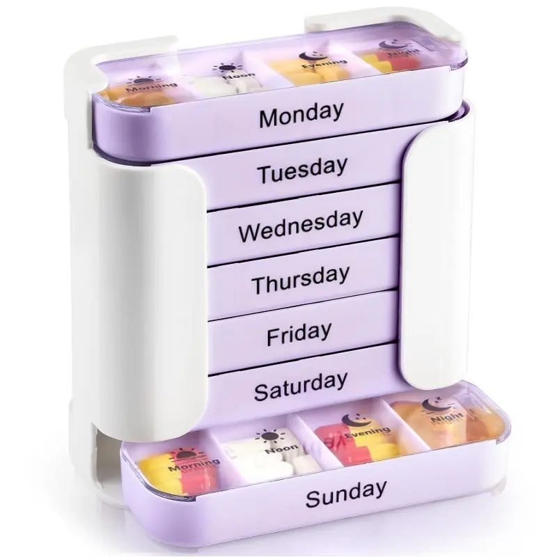 7 Day 28 Compartment Drawer Pill Organizer, Food-Grade Square Medicine Storage Case. Lightweight Portable Household Pill Holder, Convenient Supplement Organizer, Great For Home Organization, Commuting And Travel Storage.