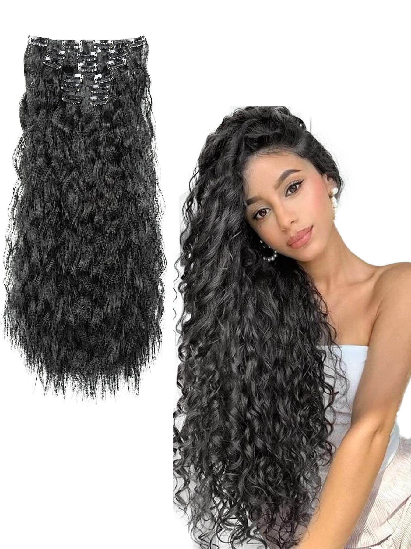 6pcs 20-Inch Wave Synthetic Hair Clips, Easy-To-Wear Clip-On Extensions, Long Mermaid Wave Style for Women, Daily Use, Wavy Synthetic Hairpiece