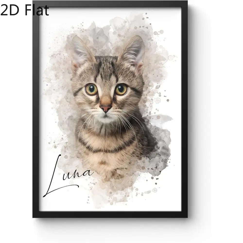 2D Flat, 2D Flat, Personalized Poster 2D Flat Unframed, Custom Pet Watercolor Portrait/Dog, Cat, Horse, Etc./As A Poster, Unique Personalized Gift Pet Owner, Poster Print Paintings, Artwork Wall Painting Wall Decor