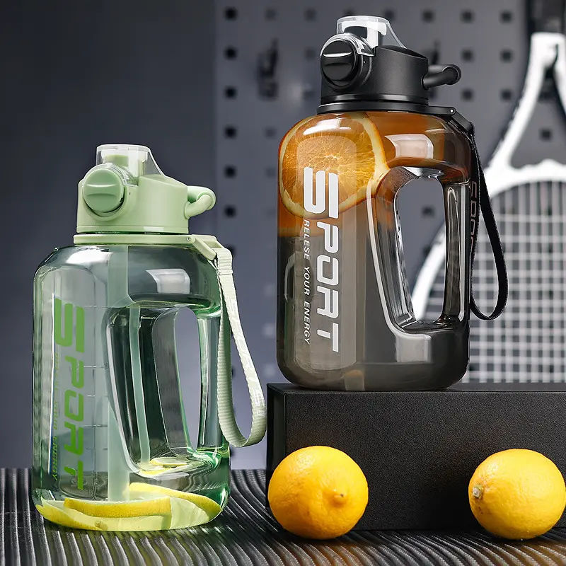 Large-capacity fitness water bottle, plastic space cup, straw cup, large-capacity jug