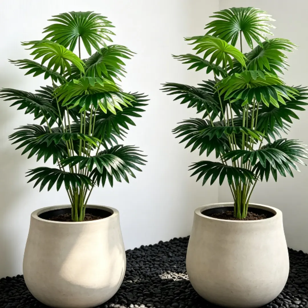 2-Pack Large Tropical Artificial Fan Palm Greenery Set, Low Maintenance Decorative Plants for Home Office, Durable Indoor Outdoor Garden Plants, Artificial Palm Trees, Decorative Houseplant