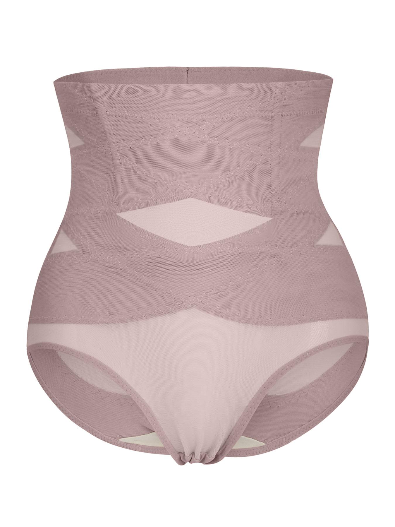 【Plus Size】 Solid Color Mesh Criss Cross Design High Waist Shapewear Panty, Breathable Comfortable Tummy Control Butt-lifting Shaper, Tummy Control Butt Lifter, Ladies Shapewear Bottoms