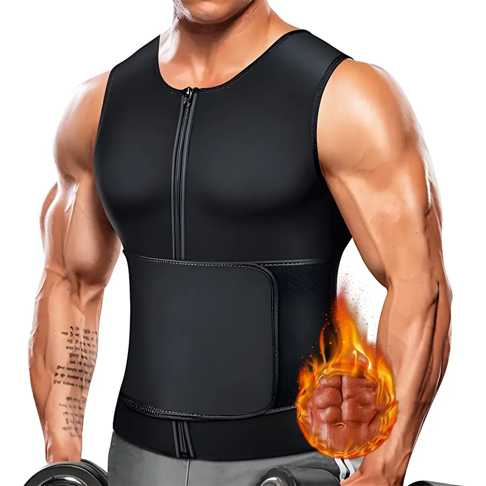 Men's Sauna Vest, Waist Trainer Sauna Sweat Vest,Tummy Control  Compression Neoprene Waist Trainer Vest Zipper Body Shaper with Adjustable Tank Top, SingleBelt Sweat Shirt Corset Top
