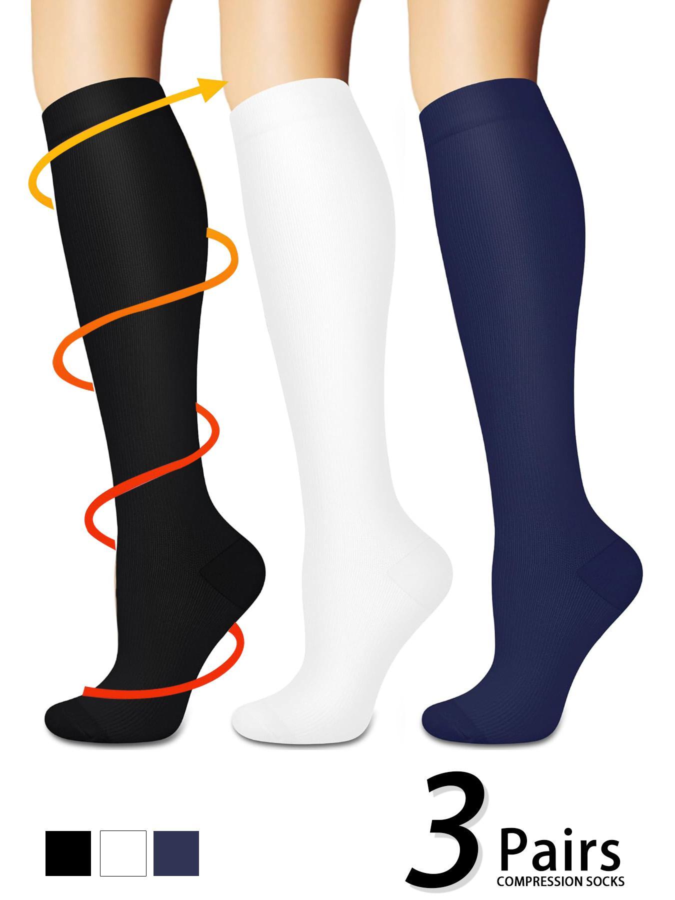 3 pairs of men's and women's compression socks with a compression rating of 15-20 mmHg in a knee-high design for running, performance and recovery, available in a range of colours to help improve circulation Athletic Socks