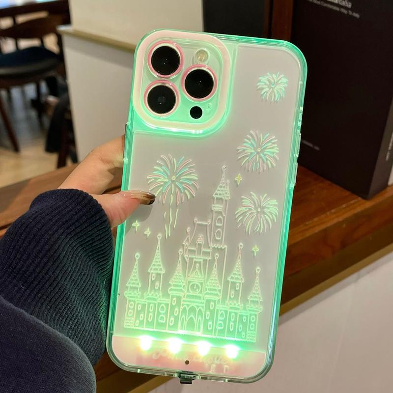 LED Fantasy Castle Fireworks Phone Case, Compatible with iPhone 11/12/13/14/15/16/17 Pro/Pro Max/Plus, Stylish Protective Cover, Unique Design for Daily Use, Protective Casing