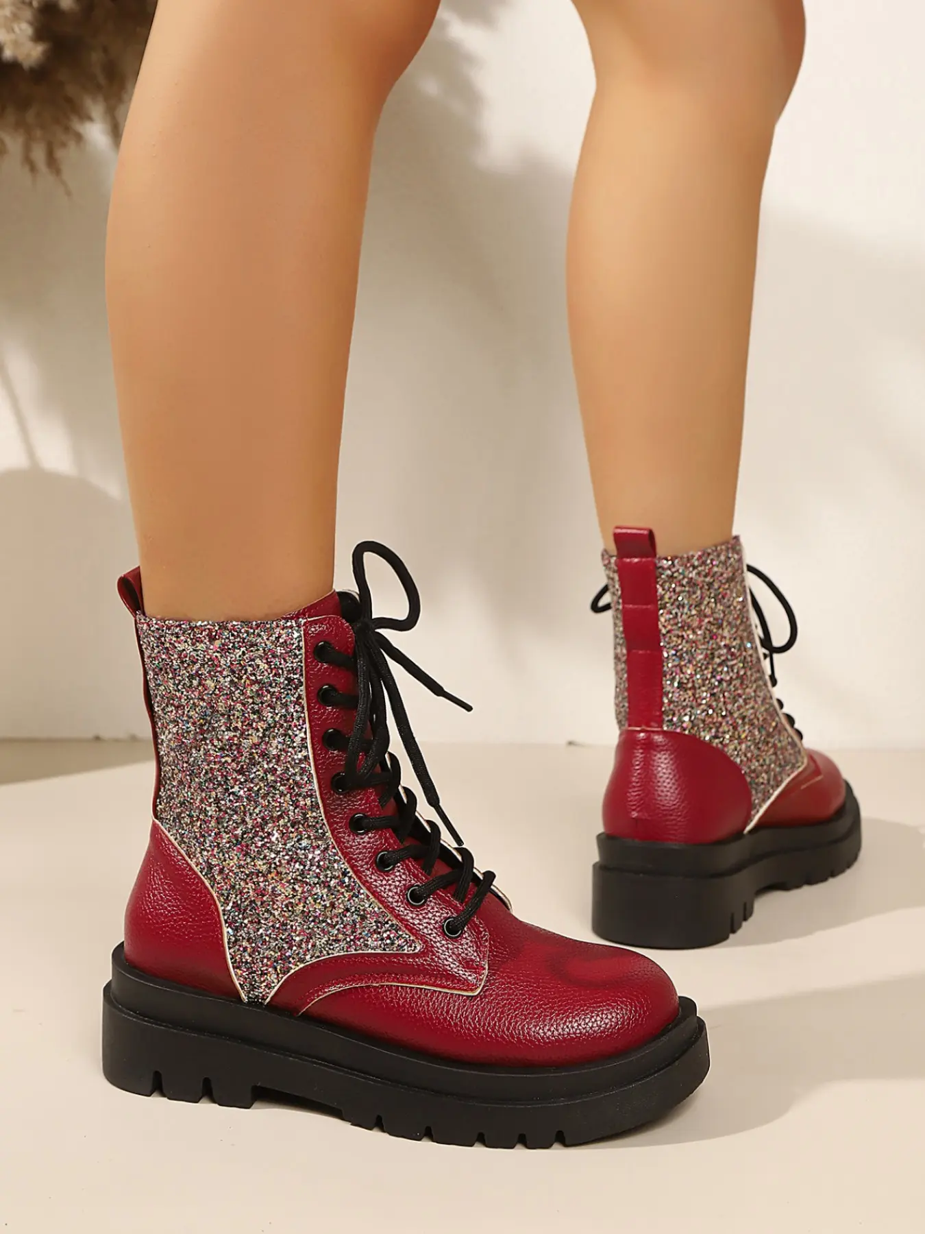 Women's Fashion Boots, Patchwork Boots, Vintage Heightening Slimming Motorcycle Boots, Essential Daily Wear Shoes
