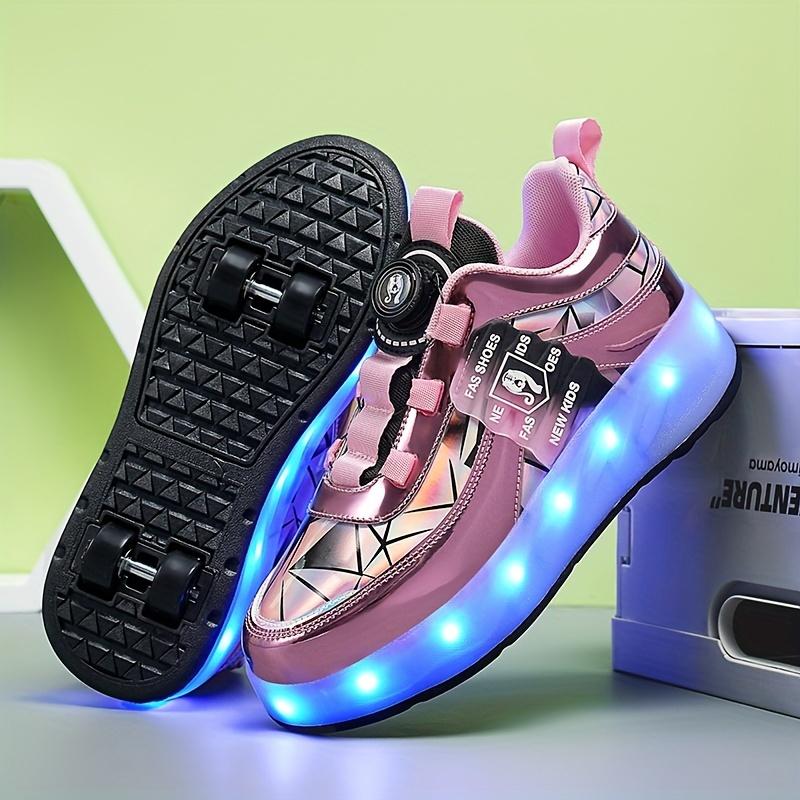 (New)Unisex Kid's Fashion LED Light Up Roller Shoes With Rotating, Comfy Detachable Wheel Skate Sneakers Boy's & Girl's Teen Outdoor