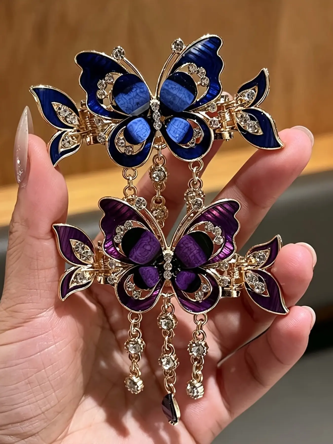 2psc Women's Rhinestone-Embellished Elegant Butterfly Crab Clips—Available in Multiple Colors—Hair Clips for Updos at the Back of the Head, Bangs, and Sides; Fashionable and Versatile, Perfect for Dates
