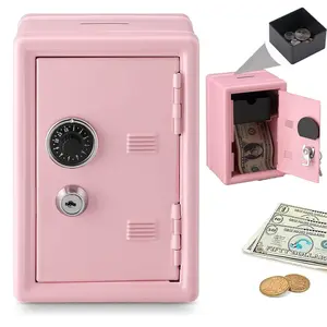 Metal Safe Coin Bank, Mini Coin Cash Lock Box, Child Savings Cabinet, with 2 Keys, Small Change Organizer, Desktop Password Lock, Birthday Gift