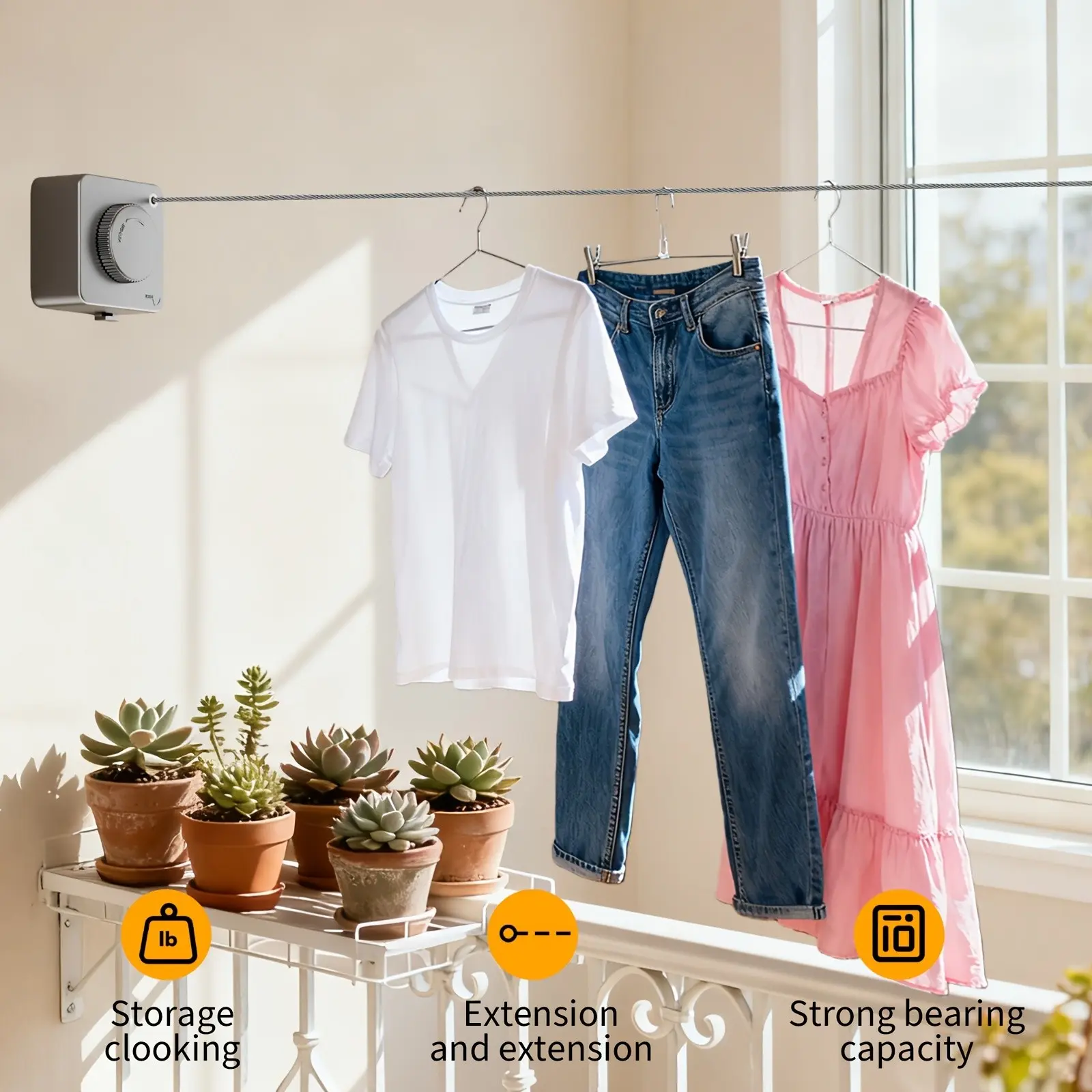 196.85 Inch Retractable Invisible Clothesline, No Drilling Wall Mount, Thick Stainless Steel, Corrosion Resistant, Indoor Outdoor Use