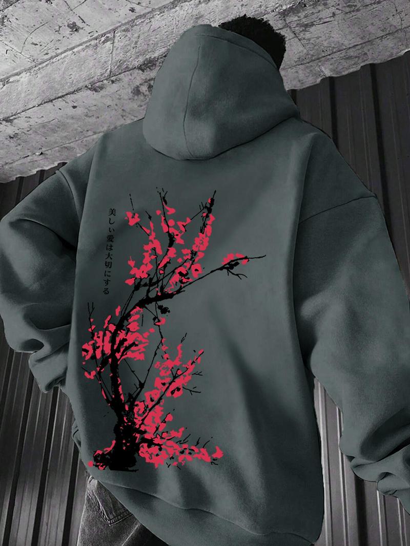Men's Floral Print Drop Shoulder Hoodie, Fashion Casual Regular Fit Drawstring Pocket Hooded Sweatshirt for Daily Holiday Outdoor Wear, Men Clothes for Fall & Winter Men's Floral Print Drop Shoulder Hoodie, Fashion Casual Regular Fit Drawstring Pocket Hooded Sweatshirt for Daily Holiday Outdoor Wear, Men Clothes for Fall & Winter